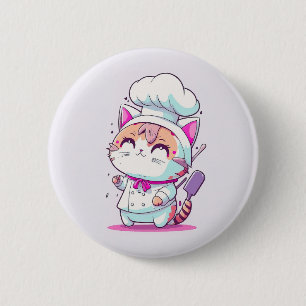 Badge Rond 5 Cm Cute Happy Baker Pâtisserie Chef Chat Kitten