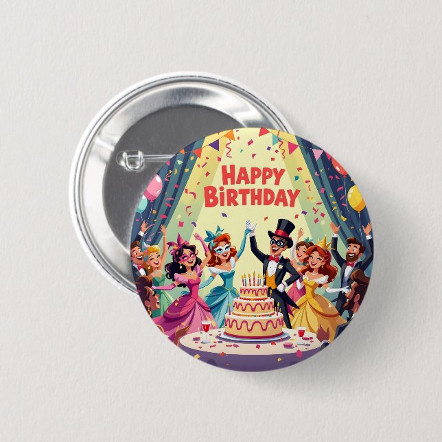 Badge Rond 5 Cm Cute Happy Birthday masquerade theme (Devant & derrière)
