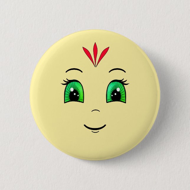 Badge Rond 5 Cm Cute Happy Face with Red Feathers (Devant)