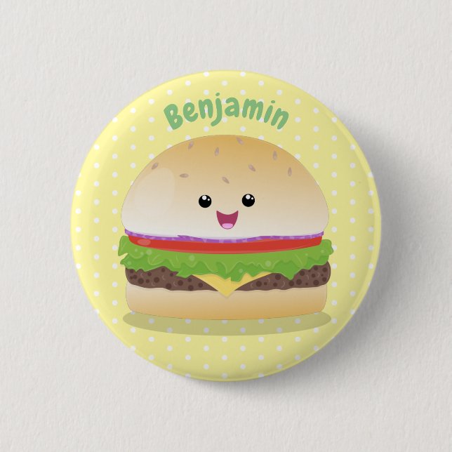Badge Rond 5 Cm Cute happy kawaii hamburger cartoon (Devant)