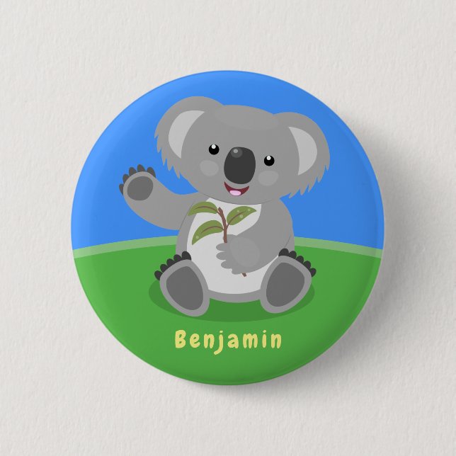Badge Rond 5 Cm Cute happy koala waving cartoon illustration (Devant)