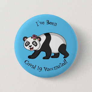 Badge Rond 5 Cm Cute happy panda bear with flower cartoon