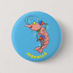 Badge Rond 5 Cm Cute happy shrimp, dessin animé de crevettes