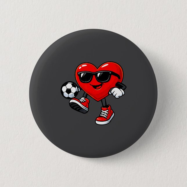 Badge Rond 5 Cm Cute Heart Playing Soccer Valentines Day Soccer Bo (Devant)