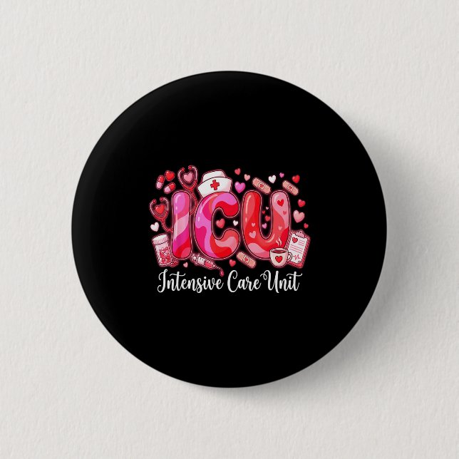 Badge Rond 5 Cm Cute Hearts Icu Valentine Nurse Valentines Day Shi (Devant)
