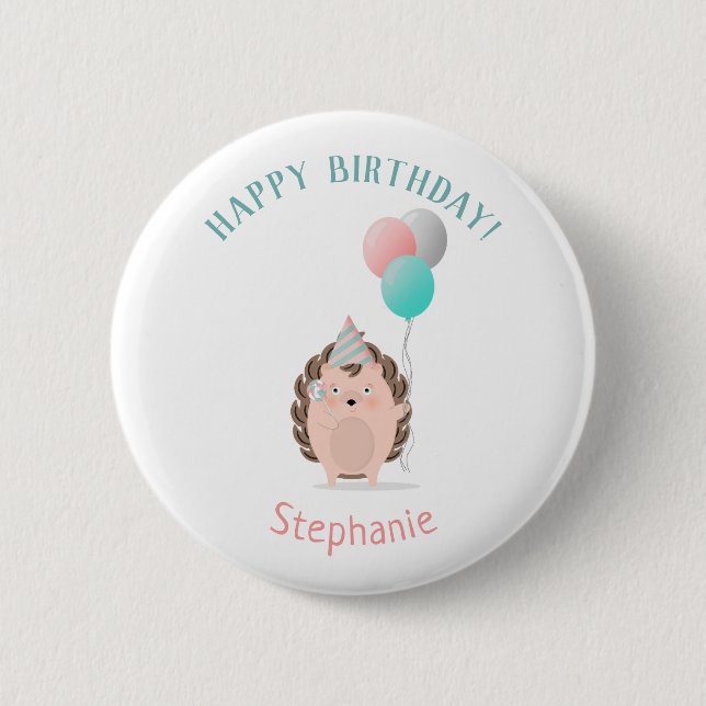 Badge Rond 5 Cm Cute Hedgehog Birthday (Devant)