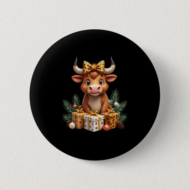 Badge Rond 5 Cm Cute Highland Cow Christmas Santa Highland Cow Lov (Devant)
