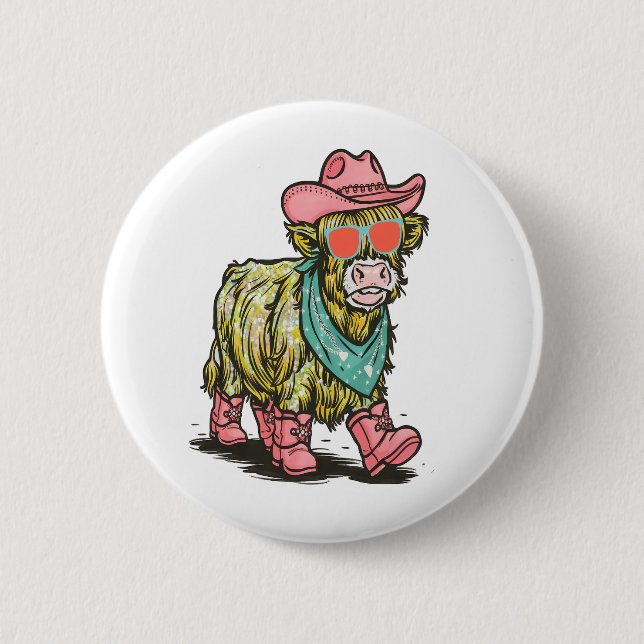 Badge Rond 5 Cm Cute Highland Cow, Ouest (Devant)