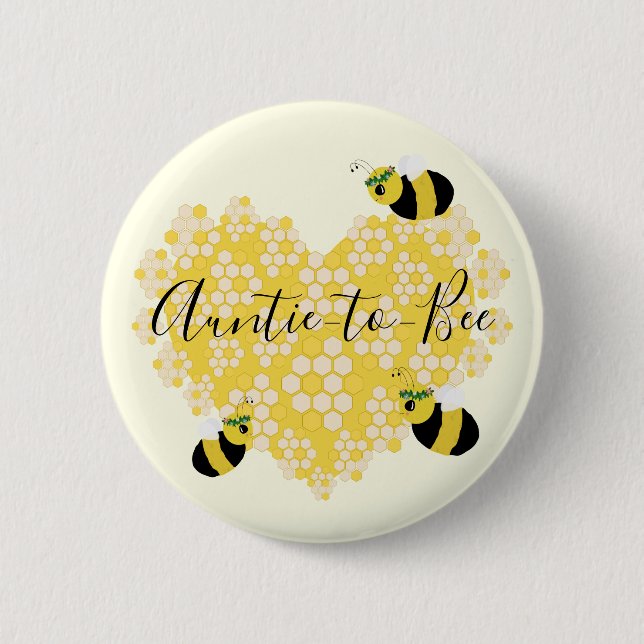 Badge Rond 5 Cm Cute Honey Honeycomb Coeur Tante au Baby shower d' (Devant)