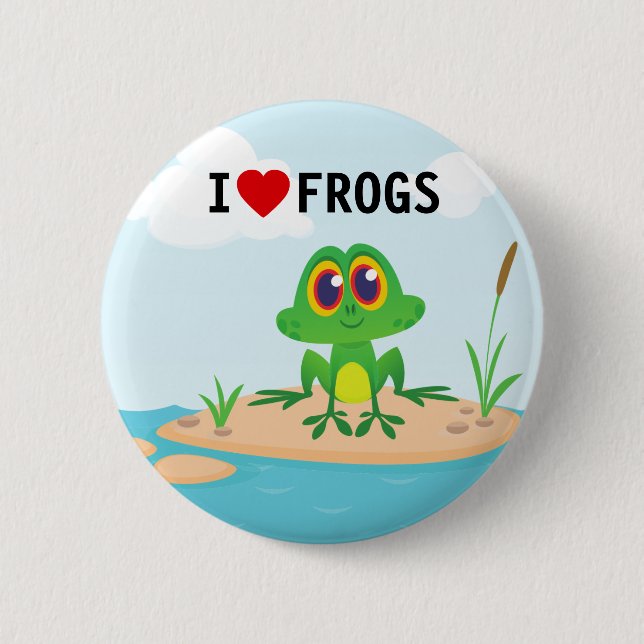 Badge Rond 5 Cm Cute I love (heart) Frogs Pinback Button (Devant)