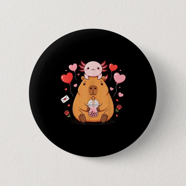 Badge Rond 5 Cm Cute Kawaii Axolotl Capybara Bubble Tea Boys Girls (Devant)