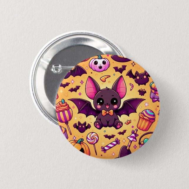 Badge Rond 5 Cm Cute kawaii bat candy halloween (Devant & derrière)