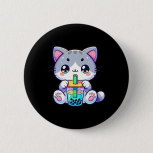 Badge Rond 5 Cm Cute Kawaii Buble Thé Chat Japonais Kitten Anime