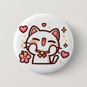 Badge Rond 5 Cm Cute Kawaii Chat Blanc