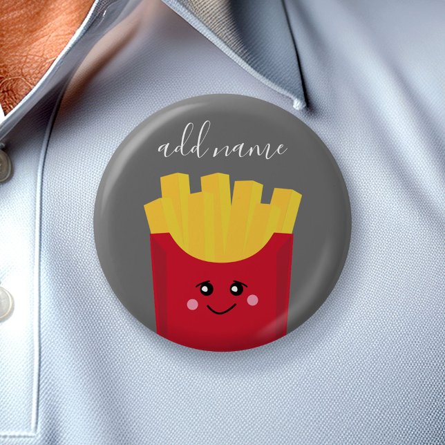 Badge Rond 5 Cm Cute Kawaii Fries françaises avec nom personnalisé (Custom Button)