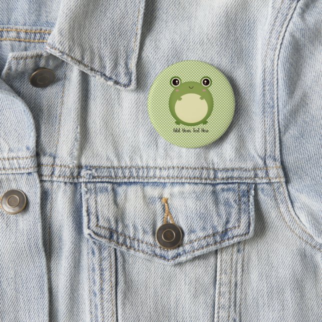 Badge Rond 5 Cm Cute Kawaii Frog avec texte personnalisé (En situation)