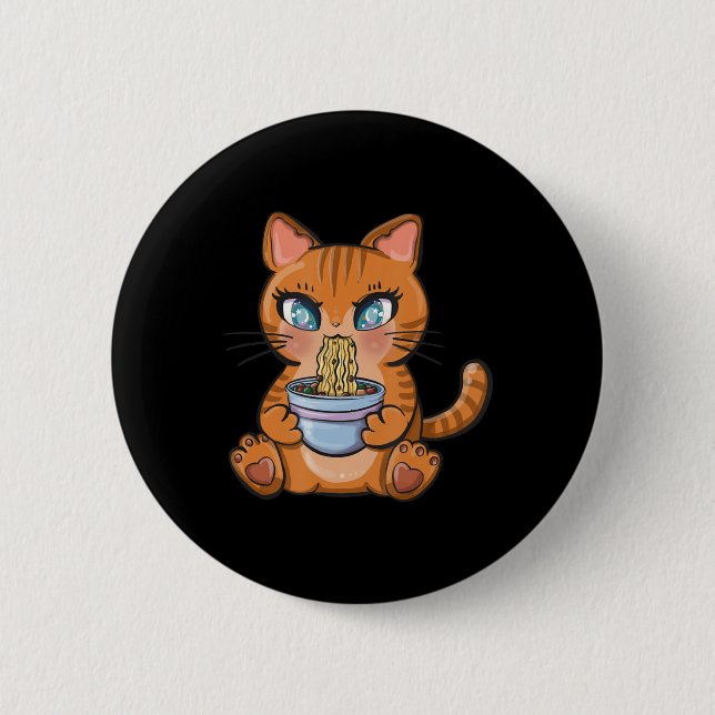 Badge Rond 5 Cm Cute Kawaii Japonais Anime Chat Ramen Cadeau (Devant)