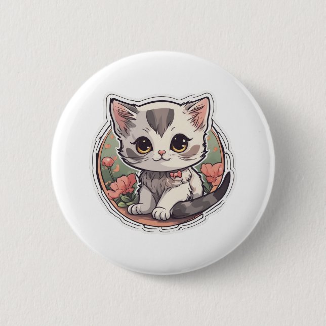 Badge Rond 5 Cm Cute Kawaii Kitten (Devant)