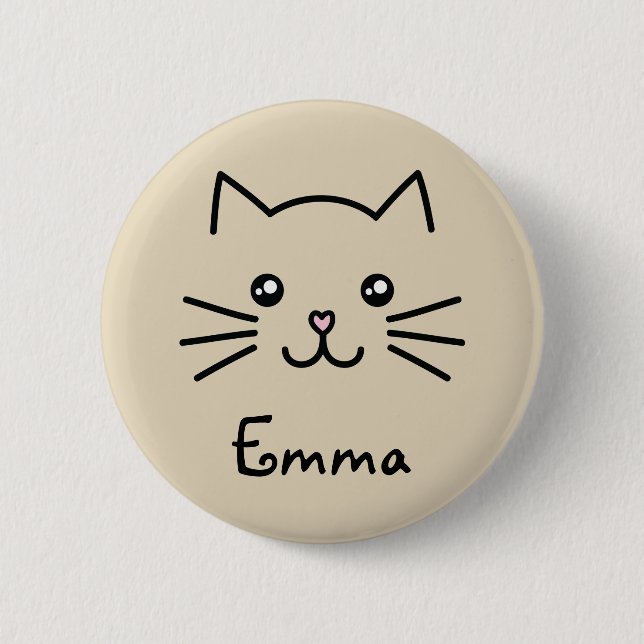 Badge Rond 5 Cm Cute Kawaii Kitten Visage de chat avec nez de coeu (Devant)
