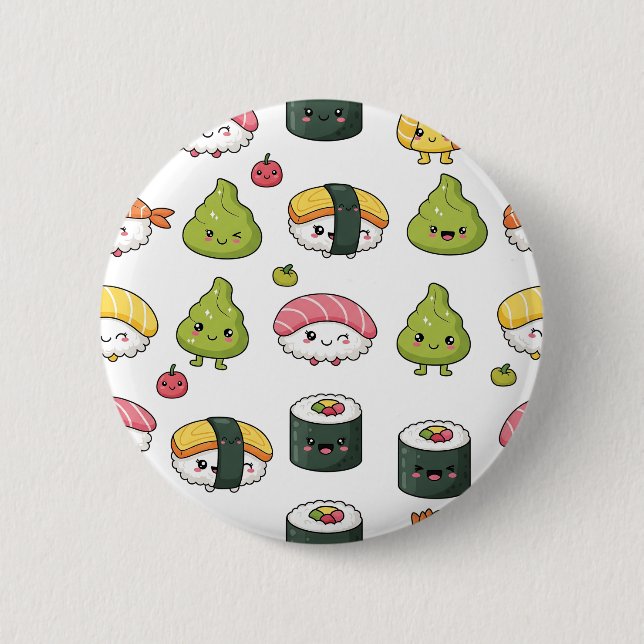 Badge Rond 5 Cm Cute Kawaii Sushi Pattern Button | Fun Foodie Pin  (Devant)