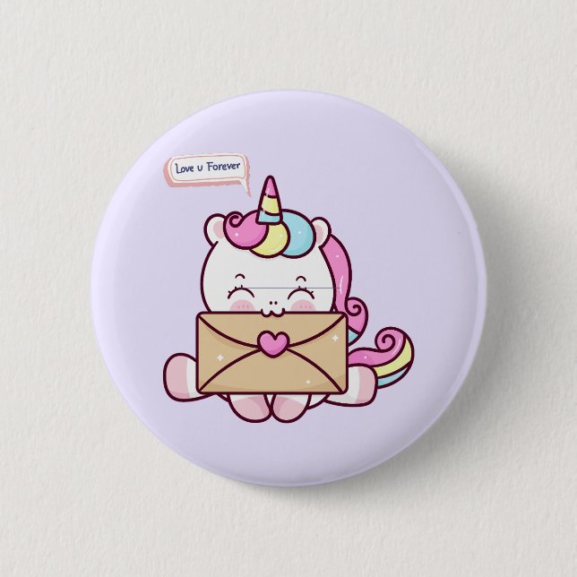 Badge Rond 5 Cm Cute Kawaii Unicorn Love Illustration (Devant)