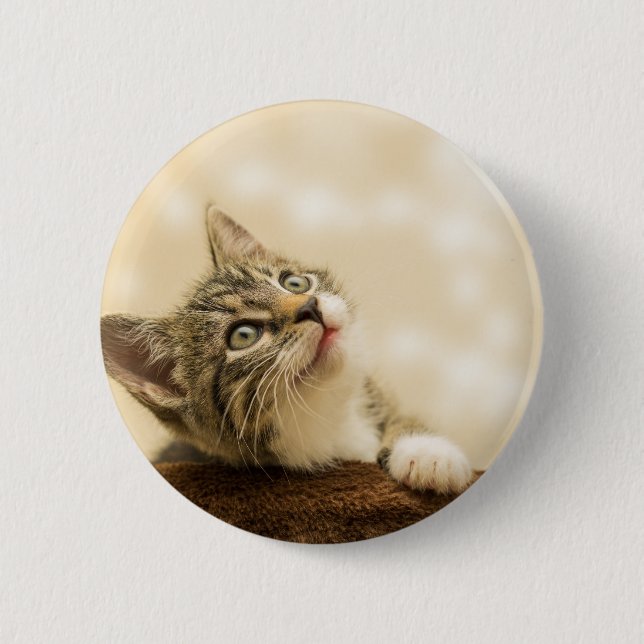 Badge Rond 5 Cm Cute Kitten avec une paille étirée (Devant)