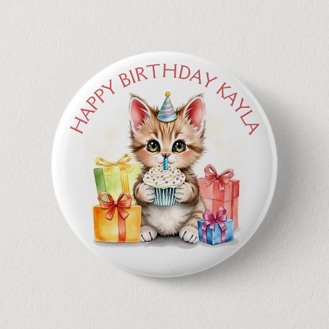 Badge Rond 5 Cm Cute Kitten personnalisé en Casquette d'anniversai (Devant)