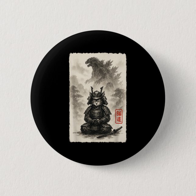 Badge Rond 5 Cm Cute Kitty Catzilla Angry Kaiju Anime Chat Monster (Devant)