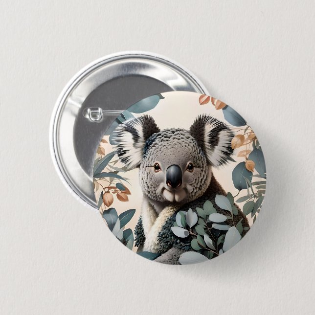 Badge Rond 5 Cm Cute Koala Eucalyptus Feuilles (Devant & derrière)