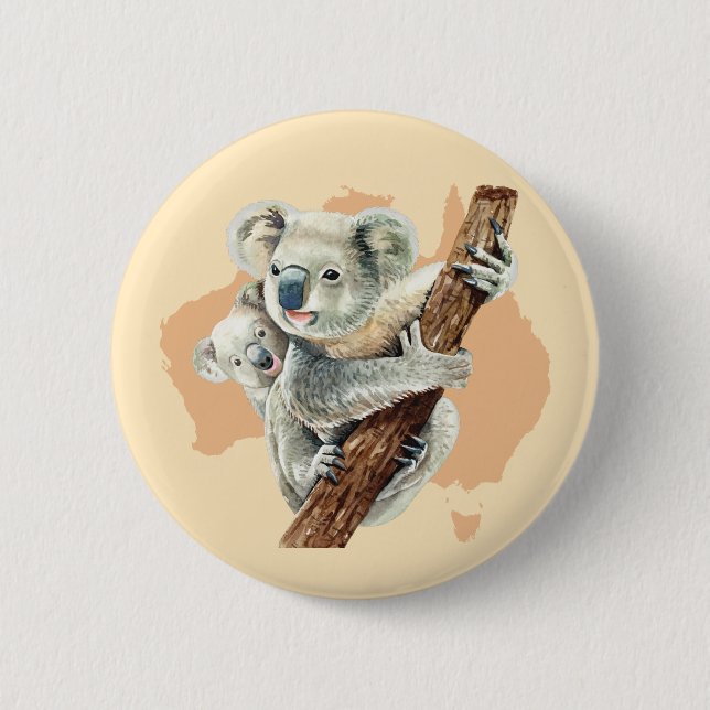 Badge Rond 5 Cm Cute Koala Maman et bébé (Devant)