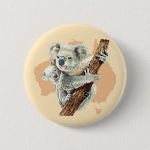 Badge Rond 5 Cm Cute Koala Maman et bébé