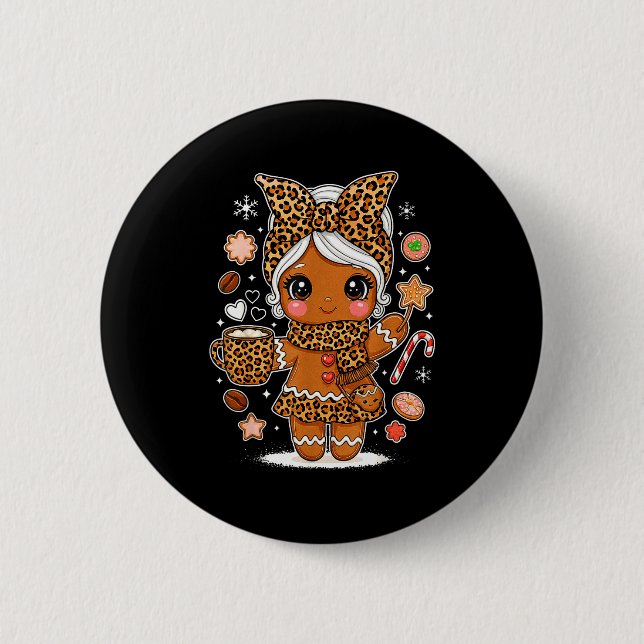 Badge Rond 5 Cm Cute Leopard Gingerbread Girl Coquette Bow Holiday (Devant)