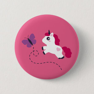 Badge Rond 5 Cm Cute licorne blanche avec un papillon