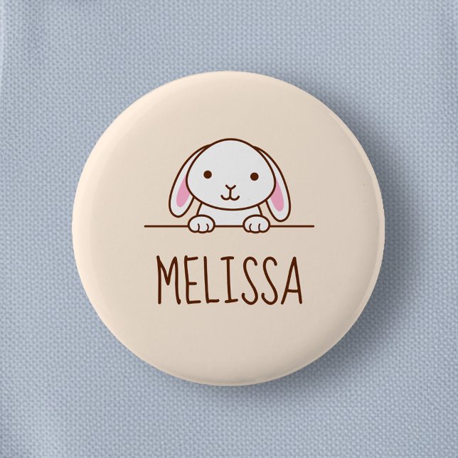 Badge Rond 5 Cm Cute Little Bunny Peeking above Custom Name 2 (Créateur téléchargé)