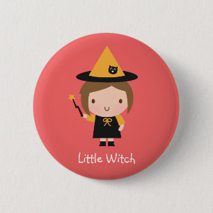 Badge Rond 5 Cm Cute Little Witch Girl Nom d'Halloween non Éffray