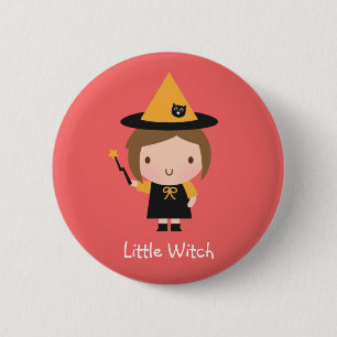 Badge Rond 5 Cm Cute Little Witch Girl Nom d'Halloween non Éffraya
