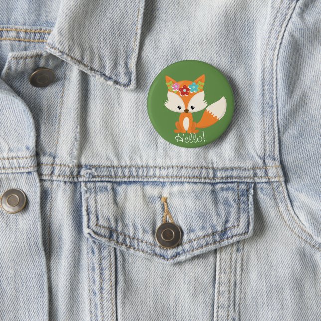 Badge Rond 5 Cm Cute Little Woodland Fox (En situation)