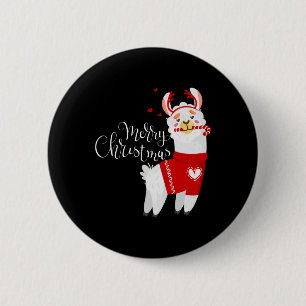 Badge Rond 5 Cm Cute Llama Avec Sucre de canne Joyeux Noël