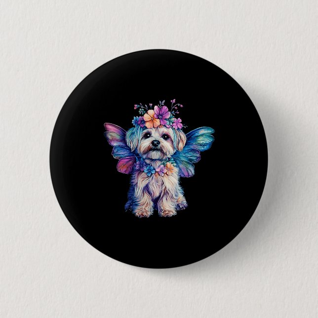 Badge Rond 5 Cm Cute Maltese Dog Angel With Wings  (Devant)