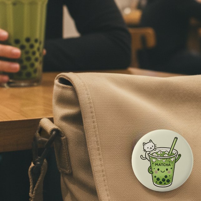 Badge Rond 5 Cm Cute Matcha Bubble Thé avec chat Kawaii Boisson gl (Créateur téléchargé)