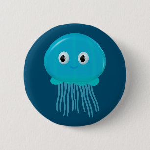 Badge Rond 5 Cm Cute méduse Cartoon Dans L'Océan Bleu