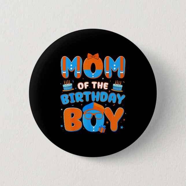 Badge Rond 5 Cm Cute Mom Of The Birthday Boy Matching Blue Orange  (Devant)