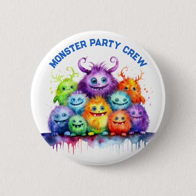 Badge Rond 5 Cm Cute Monsters Kids Birthday Party Crew (Devant)