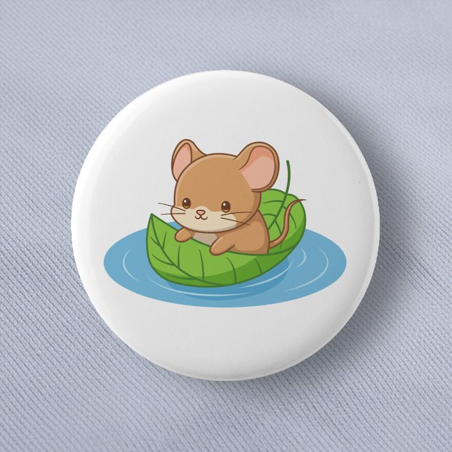 Badge Rond 5 Cm Cute Mouse in a Leaf Boat (Créateur téléchargé)