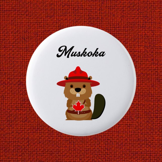 Badge Rond 5 Cm Cute muskoka Canada Castor avec Casquette rouge (Créateur téléchargé)