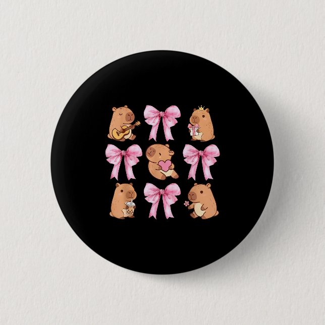 Badge Rond 5 Cm Cute Nk Coquette Bow Kawaii Capybara Lover  (Devant)