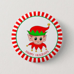 Badge Rond 5 Cm Cute Noël elfe & clochettes dorées