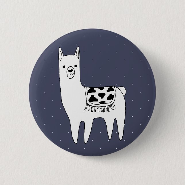 Badge Rond 5 Cm Cute Noir & Blanc Llama & Points Blancs (Devant)