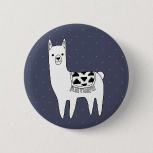 Badge Rond 5 Cm Cute Noir & Blanc Llama & Points Blancs
