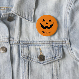 Badge Rond 5 Cm Cute orange Jack-o'-lantern nom personnalisé Hallo